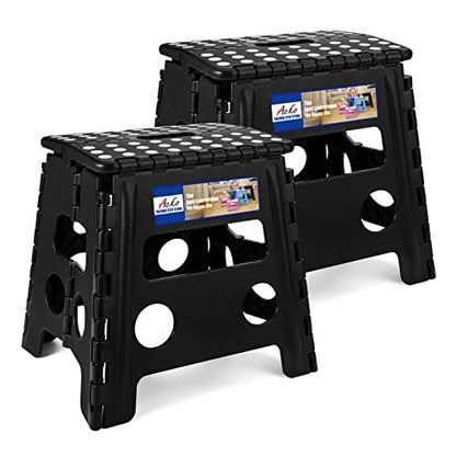 ACKO 2PACK Folding Step Stool - 13" Height Premium Heavy Duty Foldable Stool for Kids and Adults, Kitchen Garden Bathroom Stepping Stool (Black, 2PACK) - color: Black, size: 13 Inch-2 Pack