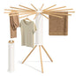 SONGMICS Clothes Drying Rack Foldable, Rotary Tripod Laundry Drying Rack, Rotatable Portable Floor Standing Clothes Airer, Laundry Room Balcony, 16 Pull-Out Wood Arms, Natural Color ULLR530YW01 - style: Wood Arms