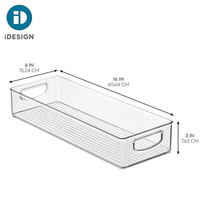 iDesign Slim Extra Long Clear Storage Bin, 2-Pack | Narrow, Stackable, Kitchen or Pantry Organizer - size: 16 x 6 x 3, style: Pack of 2