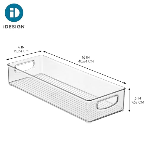 iDesign Slim Extra Long Clear Storage Bin, 4-Pack | Narrow, Stackable, Kitchen or Pantry Organizer - size: 16 x 6 x 3, style: Pack of 4