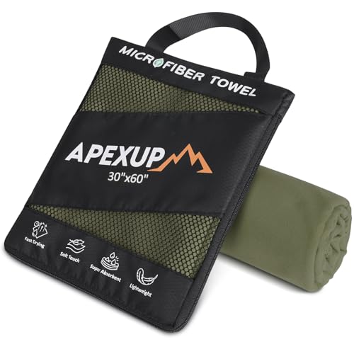APEXUP Microfiber Travel Towel, Ultra Absorbent Quick Dry Towels, Lightweight Gym Sports Camping Towel for Workout, Yoga, Beach, Shower, Swimming (60"×30", Army Green) - color: Army Green, size: 60"×30" Single