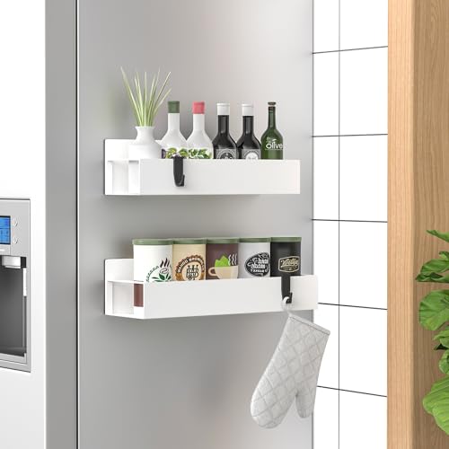 HuggieGems 2 Pack Magnetic Spice Storage Rack Organizer for Refrigerator and Oven, White Fridge Organizers and Storage - color: White, size: 2 Pack