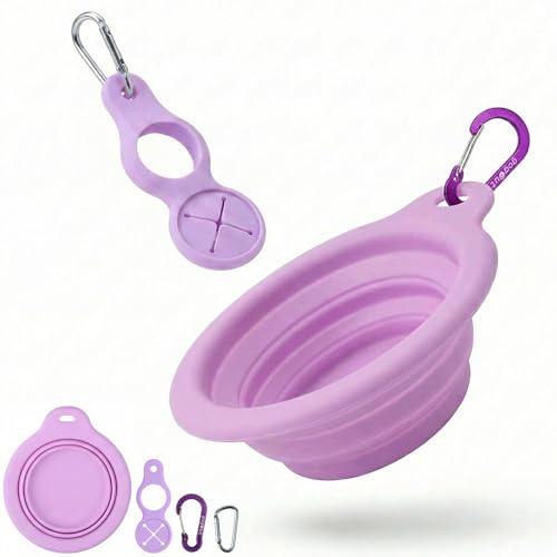 Collapsible Dog Bowl, Portable Silicone Dog Water Bowl with Carabiner, Foldable Travel Bowl for Walking, Hiking, Camping and Road Trips, 12oz, Lilac Pink, Small - color: lilac pink, size: Small (12oz 350ml)