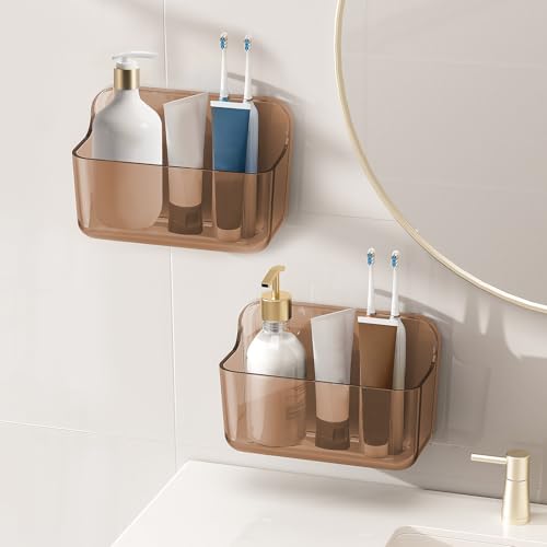 Diesisa 2pc Acrylic Wall Mount Organizer, Adhesive Cabinet Door Organizer,Acrylic Bathroom Shelves for Wall,No Drilling Hang Walls,with Self Adhesive Tape, for Bathroom, Kitchen, Living Room - color: Amber
