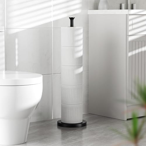 Toilet Paper Holder Stand(with Reserve Function), Free-Standing Spare Rolls Storage Holder, Stainless Steel, Modern Design - color: Matte Black