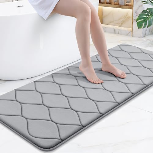 Smiry Memory Foam Bath Mat 59''x24'', Ultra Soft Non-Slip Bathroom Rug, Plush Water Absorbent Quick Dry and Machine Washable Floor Mat for Shower, Tub & Home Decor, Grey - color: Grey, size: 59'' X 24''