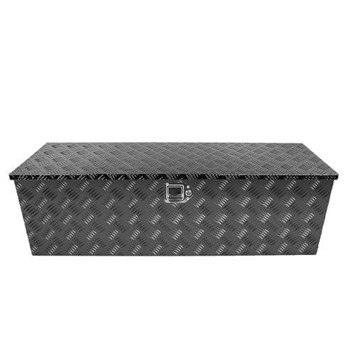 Black 48 Inch Truck Chest Tool box Heavy Duty Aluminum Stripes Plated Pick Up Truck Bed Box Waterproof RV Trailer Toolbox Storage with Side Handle and Lock Keys –48"x15"x15" - color: Black, size: 48"x15"x15"