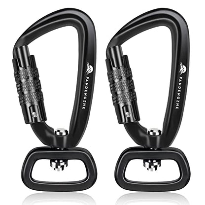 2 Pack Locking Carabiner Clip 2.5" with Swivel Ring for Securing Pets, Dog Leash Harness, Camping, Hiking, Keychains - color: Black