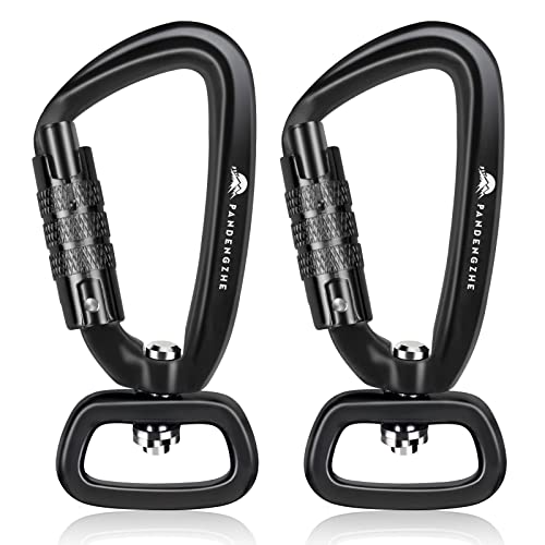 2 Pack Locking Carabiner Clip 2.5" with Swivel Ring for Securing Pets, Dog Leash Harness, Camping, Hiking, Keychains - color: Black