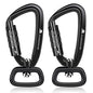 2 Pack Locking Carabiner Clip 2.5" with Swivel Ring for Securing Pets, Dog Leash Harness, Camping, Hiking, Keychains - color: Black