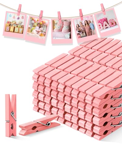 Clothes Pins Wooden Pink Colored Clothespins for Crafts Photo 1.9 Inch 100 PCS, Small Wood Clips Mini Close Pin for Baby Shower Classroom DIY Project Decorations Hanging Pegs 1-7/8" - color: Pink