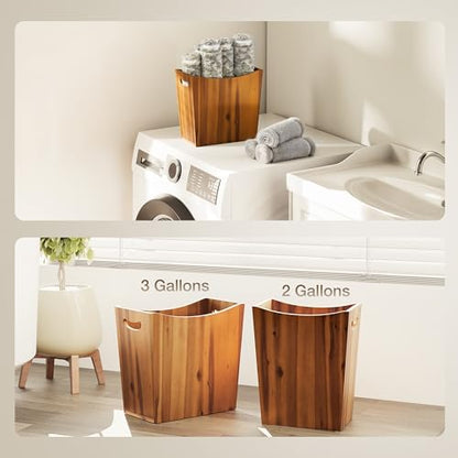 Tidita 3-Gallon Wood Trash Can with Handles for Kitchen, Bathroom, Office | Solid Acacia Wood, Compact Design, Easy to Carry with Integrated Handles, Multi-Purpose Uses, Open Top, Curved Edge Design - color: Acacia, size: 3 Gallon