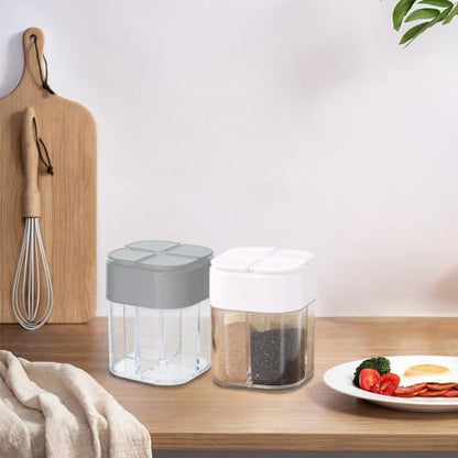 4pcs Spice Jars, 4 in 1 Salt and Pepper Shakers with Flip Top Cap, Portable Seasoning Container for Outdoor, Camping, BBQ, Spice Containers for Salt, Sugar, Pepper, Cumin