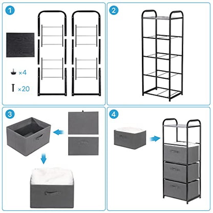 MAX Houser 4 Drawer Fabric Dresser Tall Storage Tower, Dresser Chest with Wood Top, Vertical Nightstand Side Organizer Unit with Metal Frame for Closets Bedroom Nursery Room Hallway(Leaden) | , Dresser Chest with Wood Top, Vertical Nightstand Side Organiz