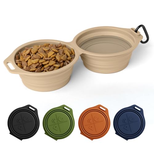 Pup Culture Dual Collapsible Dog Bowls | Silicone Travel Water Bowl for Dogs | Food Grade, No Plastic Rim, Portable Dog Bowl for Food and Water - Easy to Clean | BPA Free and Safe for Your Pup-Tan - color: Tan