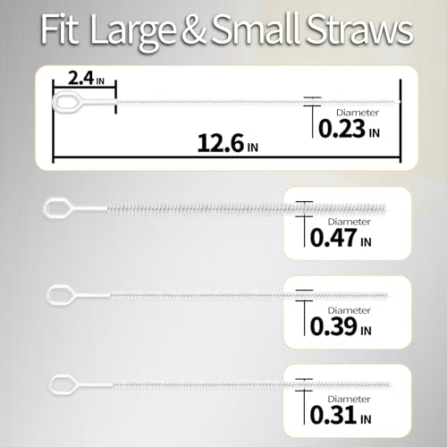 Heavy Duty Straw Cleaner Brush - 4 Pack 12.6 Inch Flexible Full-Cover Brushes with Large Handle, Reusable Pipe & Tube Cleaner Set (0.23", 0.31", 0.39", 0.47" Diameters) - color: White-full Covered