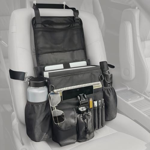 FifthQuarter Car Organizer Front Seat: Portable Large Capacity Car Organizers and Storage With Laptop Storage Adjustable Strap Seat Organizer Universal For Police | Driver | Office | Travel | Truck