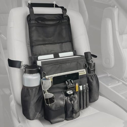 FifthQuarter Car Organizer Front Seat: Portable Large Capacity Car Organizers and Storage With Laptop Storage Adjustable Strap Seat Organizer Universal For Police | Driver | Office | Travel | Truck