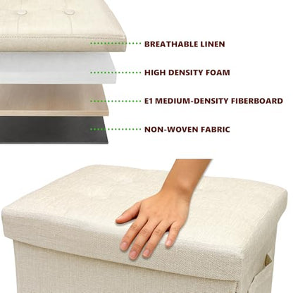ALASDO Storage Ottoman Footrest Stool Small Ottoman with Storage Foldable Ottomans Foot Rest Footstool Bench for Living Room 17x13x13inches Beige - color: Beige