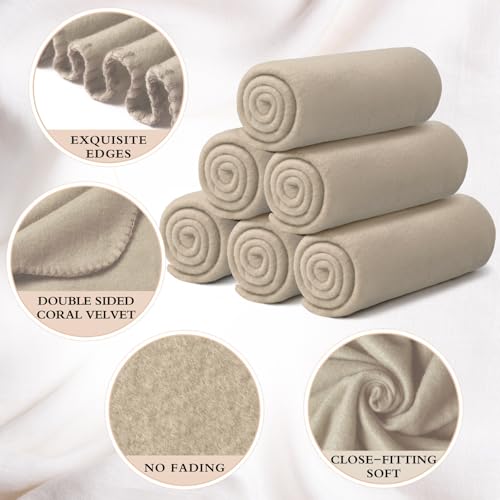 Buryeah 10 Pcs Fleece Blanket Bulk Soft Warm Fleece Blankets Cozy Lightweight Throw Blankets Plush Pet Throw Blanket for Home Bed Sofa Office Wedding Gifts Travel(50" x 60",Light Tan) - color: Light Tan