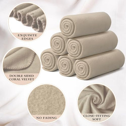 Buryeah 10 Pcs Fleece Blanket Bulk Soft Warm Fleece Blankets Cozy Lightweight Throw Blankets Plush Pet Throw Blanket for Home Bed Sofa Office Wedding Gifts Travel(50" x 60",Light Tan) - color: Light Tan