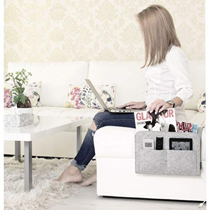 Lib Bedside Caddy, Original Design | Large Size 9.5" x 13.5" | Laptop Holder | 100% Handmade | College Room, Kids Bunk Bed, Hospital Bed | Night Hanging Storage Organizer (Light Gray)