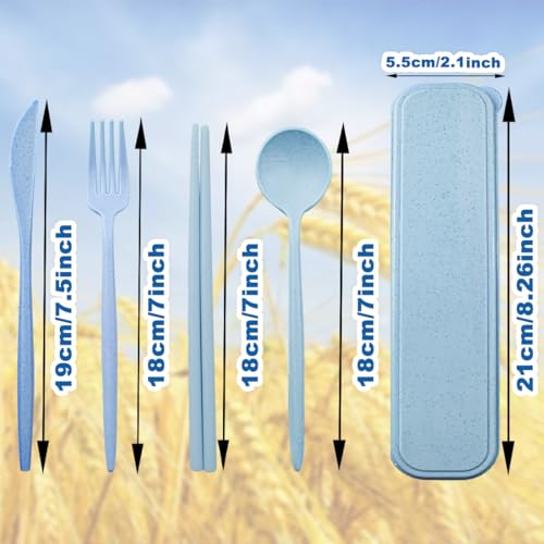 ELANE 4 Sets Reusable Travel Utensils Set with Case,Camping Cutlery Set Reusable Cutlery Set with Case,Utensil Sets for Lunch Picnic Daily Use Outdoor (lightblue) - color: lightblue