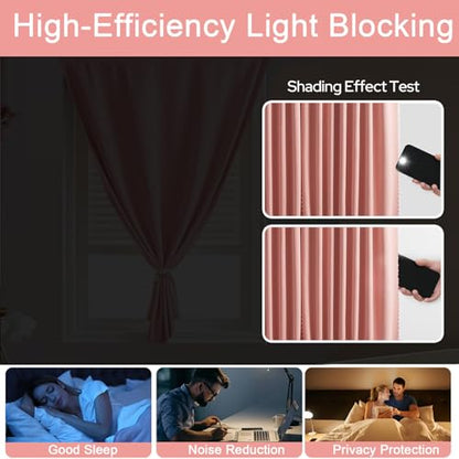 Self Adhesive Curtains - No Drilling, No Rod, Easy to Install Blackout Curtains for Window Blinds,Bedroom(Pink 35 * 59in-1P) - color: Pink, size: 35"W x 59"L (Pack of 1)