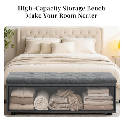 43" Ottoman with Storage and Sturdy Metal Frame, Tufted Upholstered Storage Bench, Modern Footboard Hideaway Chest with Removable Lid and Footrest for Living Room, Entryway (Dark Gray) - color: Dark Gray