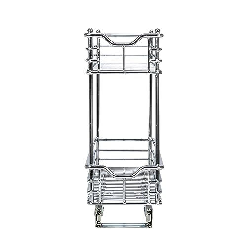 Household Essentials Glidez 2‑Tier Multipurpose Chrome‑Plated Steel Pull‑Out/Slide‑Out Under Cabinet Organizer, Chrome Finish - size: 7" - Extended, style: 2-Tier
