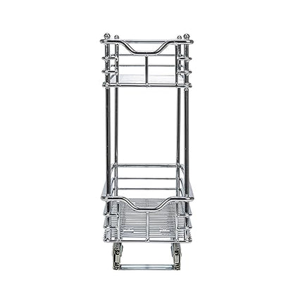 Household Essentials Glidez 2‑Tier Multipurpose Chrome‑Plated Steel Pull‑Out/Slide‑Out Under Cabinet Organizer, Chrome Finish - size: 7" - Extended, style: 2-Tier