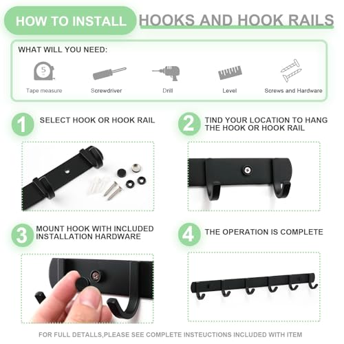 Ihomepark Coat Hooks Wall Mounted, Heavy Duty Metal 6 Coat Hanger Rack for Coat Hat Towel Purse Robes Keys Mudroom Bathroom Entryway (1 Pack, Black) - size: 6 Hooks(1 Pcs)