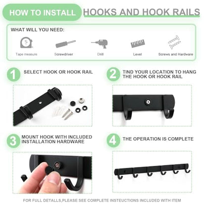 Ihomepark Coat Hooks Wall Mounted, Heavy Duty Metal 6 Coat Hanger Rack for Coat Hat Towel Purse Robes Keys Mudroom Bathroom Entryway (1 Pack, Black) - size: 6 Hooks(1 Pcs)