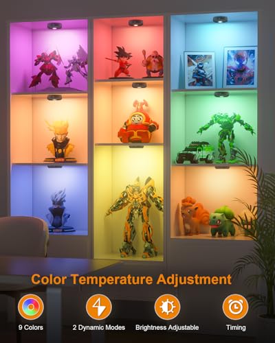 WILLED RGB Under Cabinet Lights,Rechargeable Puck Lights with Remote Control, Wireless Push Light with Timer Function,Dimmable LED Touch Tap Light for Kitchen,Cabinet,Closet, Counter,3 Pack - color: RGB Multicolor