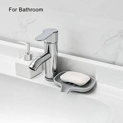 SUBEKYU Silicone Soap Dish for Bathroom,Bar Soap Holder for Shower with Draining Tray, Waterfall Soap Tray for Kitchen Sink, Set of 2 (White + Gray(Style 1)) - color: White + Gray(style 1)
