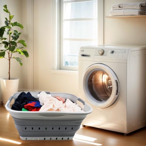 SAMMART 42L (11 gallon) Collapsible Plastic Laundry Basket - Foldable Pop Up Storage Container/Organizer - Portable Washing Tub - Space Saving Hamper/Basket (Grey/Dark Grey) - color: Grey/Dark Grey