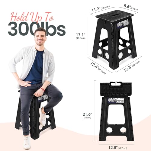 Delxo Folding Step Stool 17.5 Inch Non-Slip Foldable Stools for Kids & Adults Up to 300 LBS Kitchen Collapsible Fold Up Stepping Stool with Dotted 1 Pack Black - color: Dot Black, size: 17.5 Inch