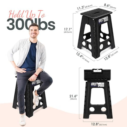 Delxo Folding Step Stool 17.5 Inch Non-Slip Foldable Stools for Kids & Adults Up to 300 LBS Kitchen Collapsible Fold Up Stepping Stool with Dotted 1 Pack Black - color: Dot Black, size: 17.5 Inch