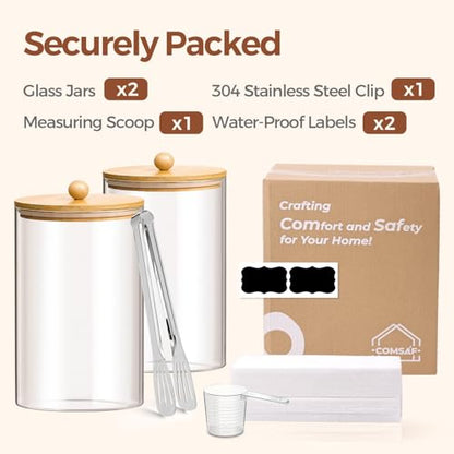 ComSaf 1 Gallon Cookie Jar, Large Glass Jar with lid, Glass Canisters with Lids Set of 2, 3.9 Qt Flour Container with Spoon and Clip, Glass Food Storage Pantry Containers for Sugar Oat Beans Pasta - color: 3.9Qt/1Gallon-Round-2Pack