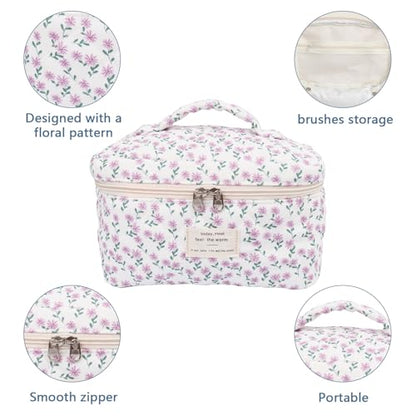 Gosect Large Makeup Bag, Cute Cosmetic Bag for Women Girls, Floral Coquette Aesthetic Toiletry Bag, Travel Make Up Organizer Bag (Purple Flower) - color: 025Purple Flower
