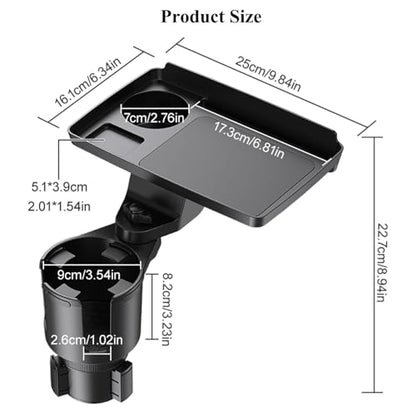 Cup Holder Tray, Detachable 360° Rotatable w/Phone Mount, Fits 2.6‑3.9 Inch | Car Cup Holder Long Road Trip Essentials Travel Patrol Accessories Drink Holder Organizer for Semi Truck Rv - color: Tray& CupHolder