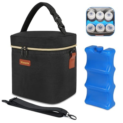 Mancro Breastmilk Cooler Bag with Ice Pack, Fits 6 Baby Bottles Up to 9 Ounce Insulated Baby Bottle Bag, Breast Milk Cooler on The go with Strap, Bottle Storage Bag for Nursing Mom Daycare, Black - color: Black