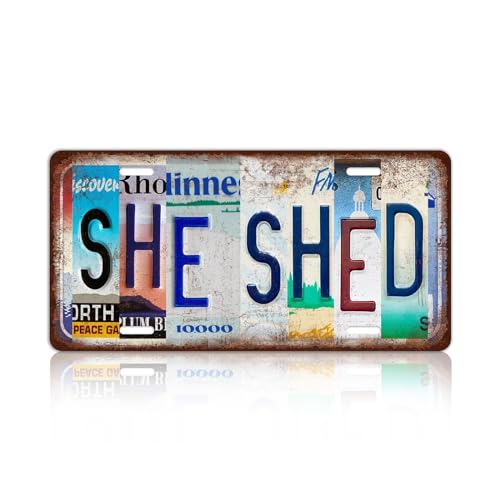 Vintage She Shed Metal Tin Sign License Plate Wall Decor 12 x 6 Inches - color: Plate-12