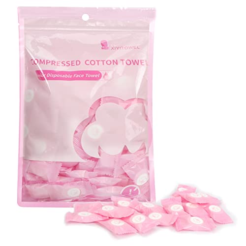 Classycoo Compressed Towel 100 PCS Mini Tablets Disposable Portable Face Towel Cotton Coin Tissue Eco-Friendly for Travel, Camping, Hiking, Sport, Beauty, Home Hand Cloths, Outdoor Activities Pink - size: 1 Count (Pack of 100), style: Large (Pink)