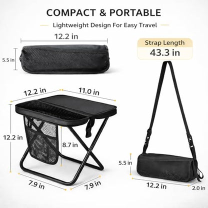 Foldable Stool with Carrying Bag,Compact Folding Chair with Shoulder Strap, Lightweight Outdoor Seat for Fishing, Camping, Hiking, Garden, Beach, Sports Games, Festivals (Black) - color: Black