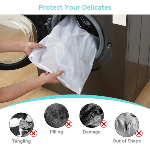 OTraki Medium Mesh Laundry Bags 20x24 inch Zipper Lingerie Bags for Washing Delicates Laundry Mesh Bag Machine Washable for Travel Dorm Hotel Camp, Don't Drying, Melting 140-176℉ White | Zipper Lingerie Bags for Washing Delicates Laundry Mesh Bag Machine