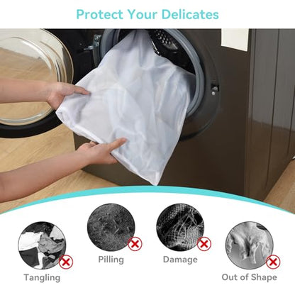 OTraki Medium Mesh Laundry Bags 20x24 inch Zipper Lingerie Bags for Washing Delicates Laundry Mesh Bag Machine Washable for Travel Dorm Hotel Camp, Don't Drying, Melting 140-176℉ White | Zipper Lingerie Bags for Washing Delicates Laundry Mesh Bag Machine