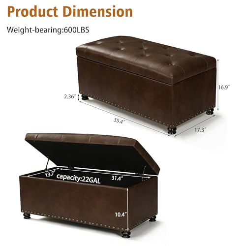Joveco Storage Ottoman Bench 35" Faux-Leather Rectangular Tufted Ottomans Storage Room Organizer (Caramel) - color: Caramel
