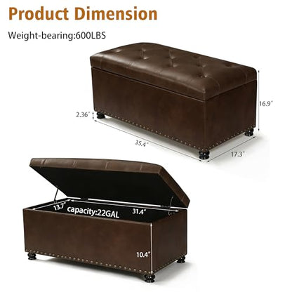 Joveco Storage Ottoman Bench 35" Faux-Leather Rectangular Tufted Ottomans Storage Room Organizer (Caramel) - color: Caramel