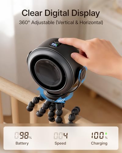 SWEETFULL Portable Stroller Fan, Pinch-Proof Baby Fan, 5-Speed Quiet Mini Clip on Fan, USB-C Rechargeable Battery, LED Display for Car Seat, Crib & Travel - Black - color: Black